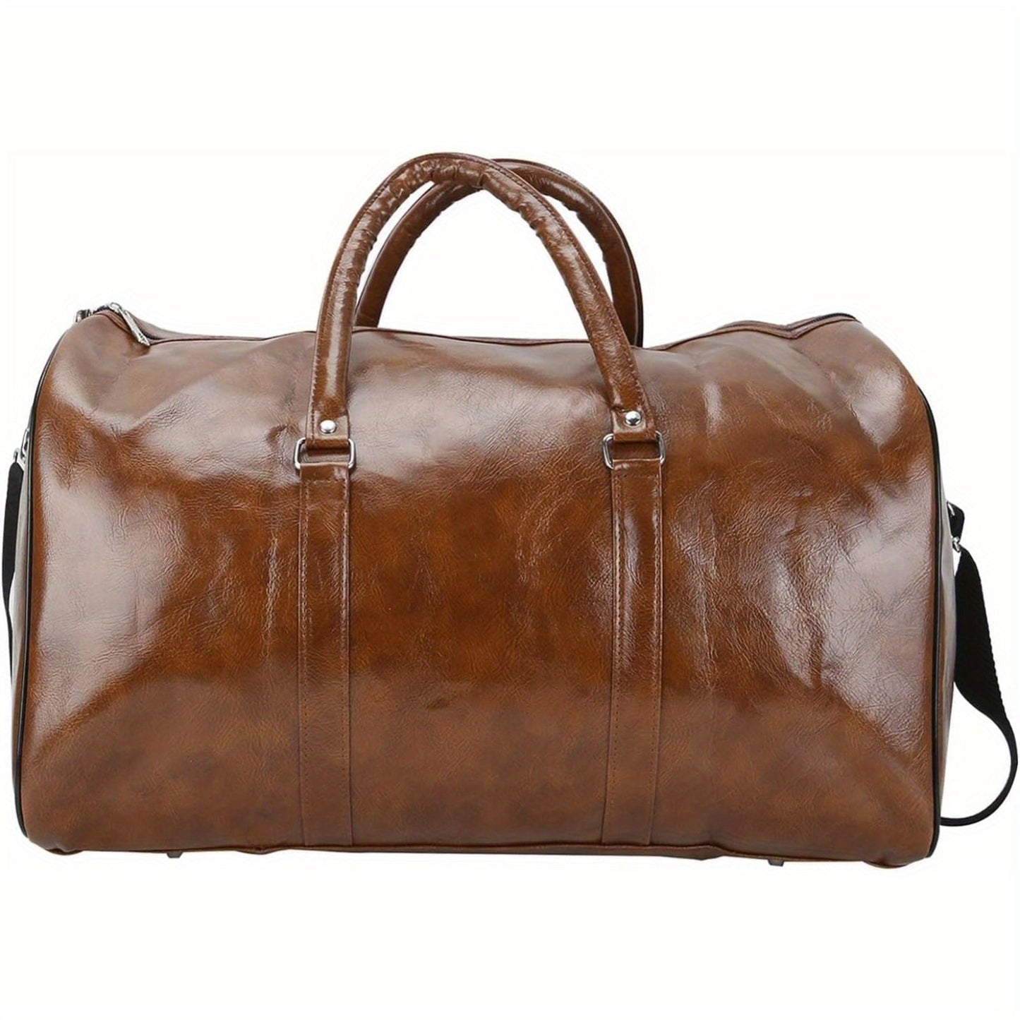 Leather Holdall Weekend Bag Vintage PU Duffel Gym Bag 48x28x27cm Adjustable Strap Handheld Shoulder Crossbody Travel Overnight Bag for Men Women Brown