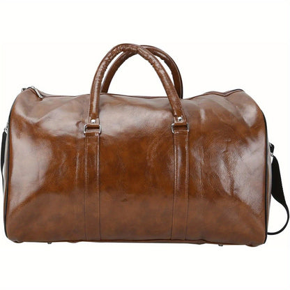 Leather Holdall Weekend Bag Vintage PU Duffel Gym Bag 48x28x27cm Adjustable Strap Handheld Shoulder Crossbody Travel Overnight Bag for Men Women Brown