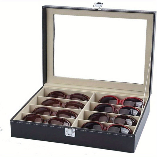 Glasses Storage Glasses Case Glasses Organizer with Clear Glass PU Leatherette 8 Grid Glasses Organizer Box Sunglass Storage Case Box for Women And Men