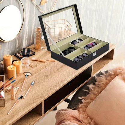 Glasses Storage Glasses Case Glasses Organizer with Clear Glass PU Leatherette 8 Grid Glasses Organizer Box Sunglass Storage Case Box for Women And Men