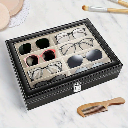 Glasses Storage Glasses Case Glasses Organizer with Clear Glass PU Leatherette 8 Grid Glasses Organizer Box Sunglass Storage Case Box for Women And Men