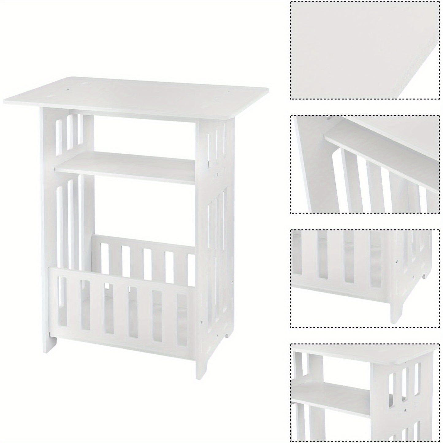 Youyijia Compact Three-Tier Side Table - Contemporary Wooden Nightstand in White for Home, Bedroom, Living Room, Hallway, Or As a Coffee Table