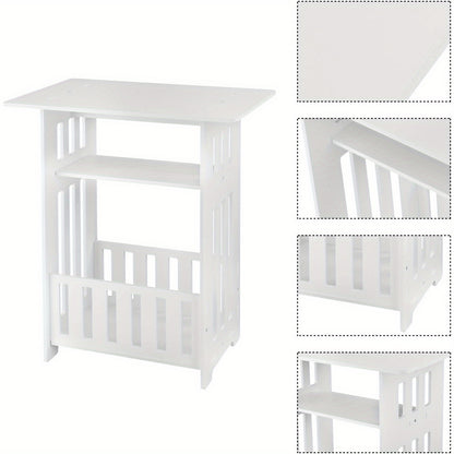 Youyijia Compact Three-Tier Side Table - Contemporary Wooden Nightstand in White for Home, Bedroom, Living Room, Hallway, Or As a Coffee Table