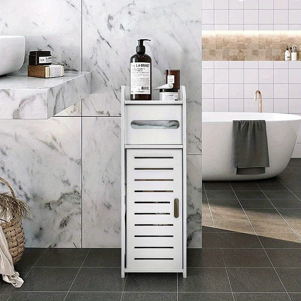 White Bathroom Cabinet, Waterproof Toilet Storage Cupboard Shelf Floor Standing Toilet Silm Shelf Storage Rack with Drawer Space Saver Organizer for Living Room Bedroom Kitchen Hallway 17 X 22 X 56Cm
