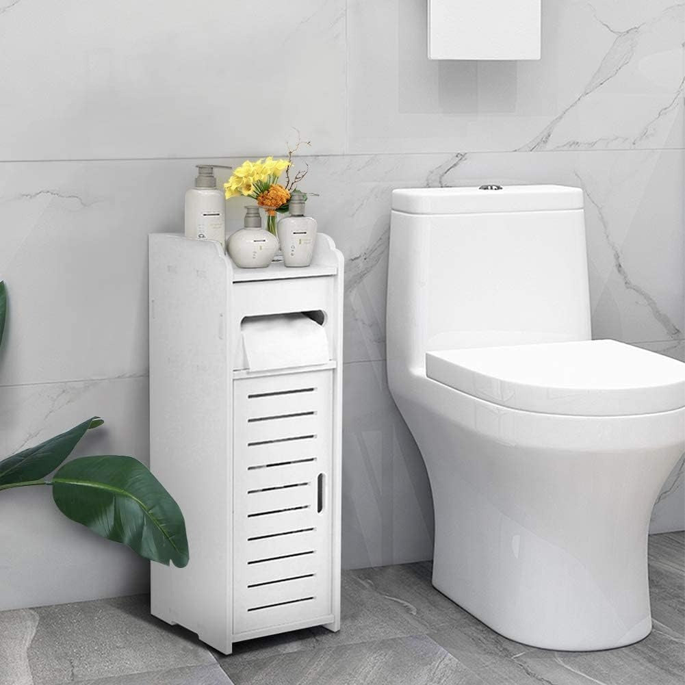 White Bathroom Cabinet, Waterproof Toilet Storage Cupboard Shelf Floor Standing Toilet Silm Shelf Storage Rack with Drawer Space Saver Organizer for Living Room Bedroom Kitchen Hallway 17 X 22 X 56Cm
