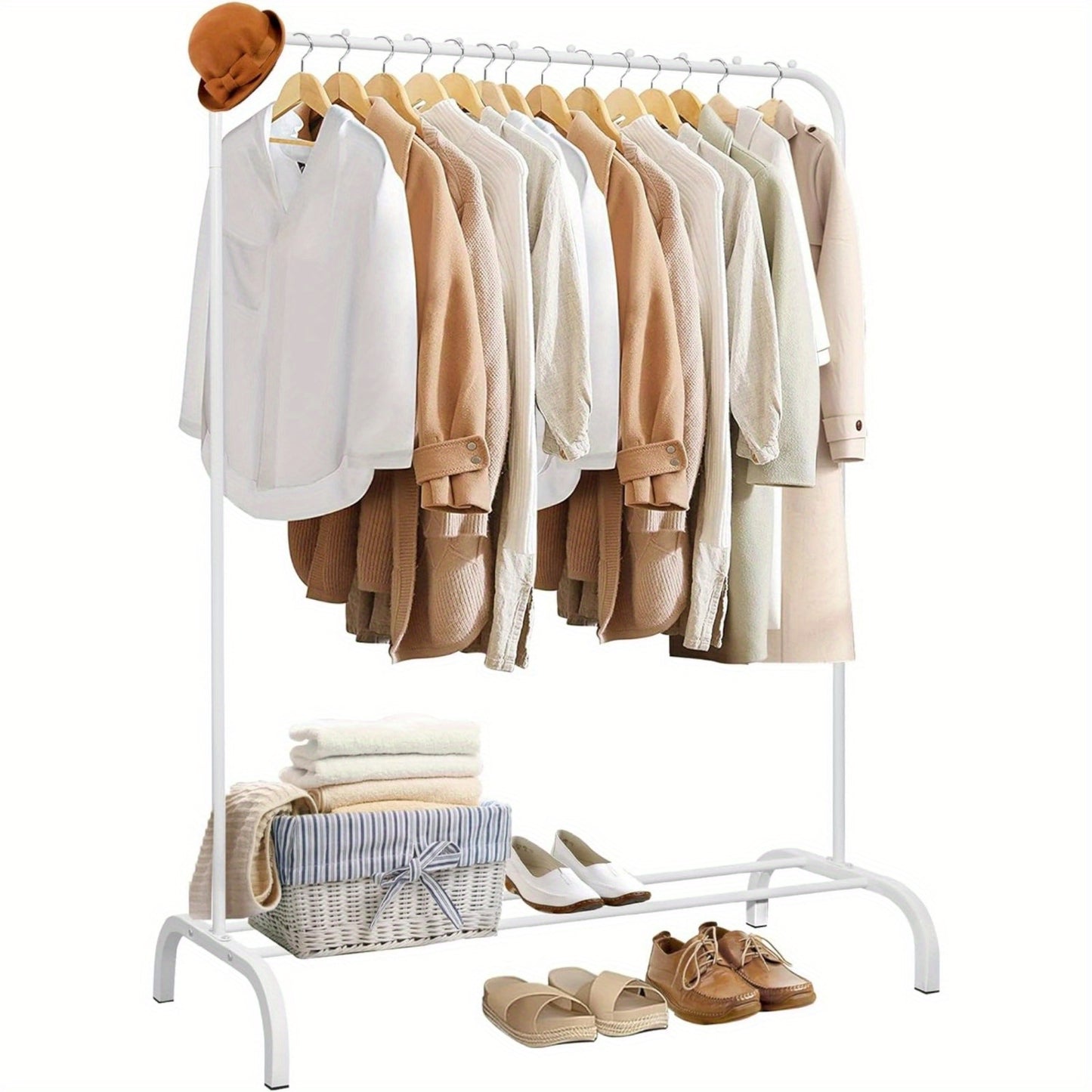 Heavy Duty Clothes Rail, Black Clothes Rail for Bedroom Hanging Rail for Clothes Coats Garment Rack with Shelf, Freestanding Clothes Rack for Dresses Skirts Shoes Hats