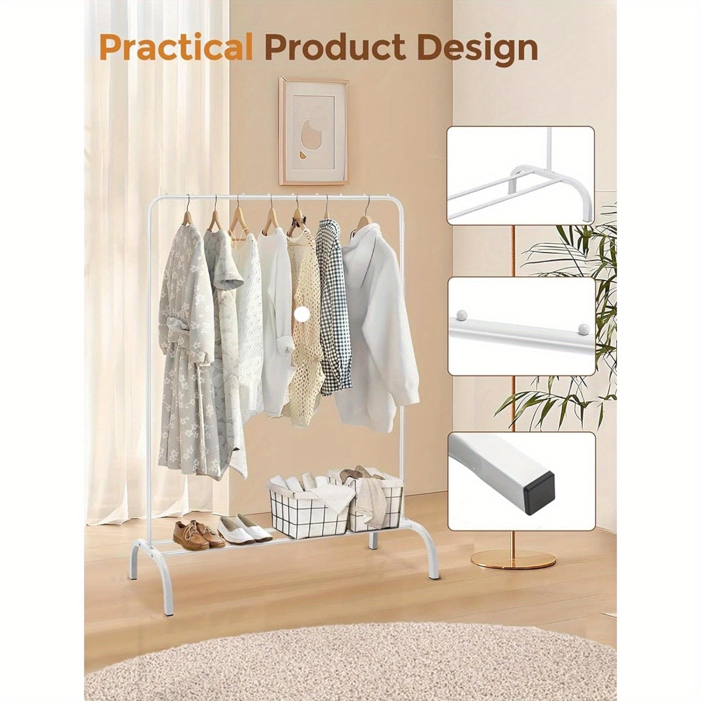Heavy Duty Clothes Rail, Black Clothes Rail for Bedroom Hanging Rail for Clothes Coats Garment Rack with Shelf, Freestanding Clothes Rack for Dresses Skirts Shoes Hats