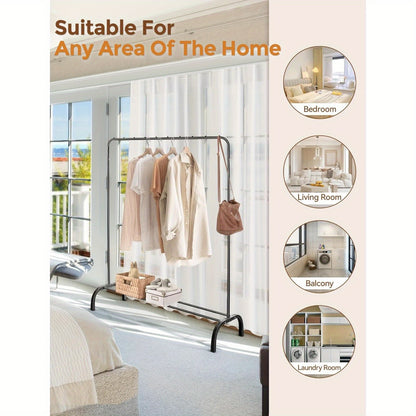 Heavy Duty Clothes Rail, Black Clothes Rail for Bedroom Hanging Rail for Clothes Coats Garment Rack with Shelf, Freestanding Clothes Rack for Dresses Skirts Shoes Hats
