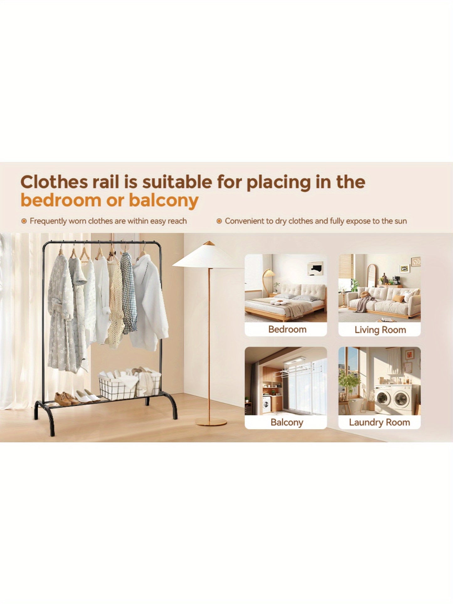 Heavy Duty Clothes Rail, Black Clothes Rail for Bedroom Hanging Rail for Clothes Coats Garment Rack with Shelf, Freestanding Clothes Rack for Dresses Skirts Shoes Hats