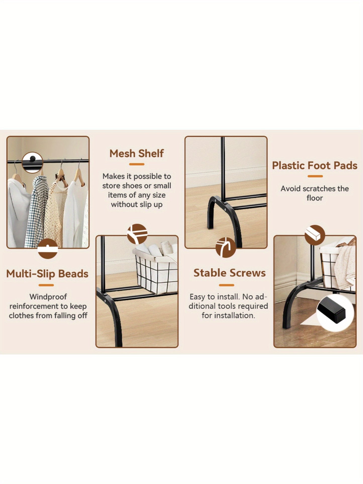 Heavy Duty Clothes Rail, Black Clothes Rail for Bedroom Hanging Rail for Clothes Coats Garment Rack with Shelf, Freestanding Clothes Rack for Dresses Skirts Shoes Hats