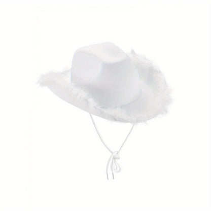 Women Cowgirl Hat with Feathers, Cowgirl Additions, Cowboy Hat with Feathers Adjustable Draw String for Party