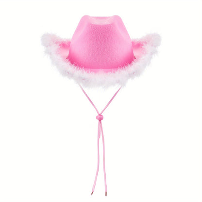 Women Cowgirl Hat with Feathers, Cowgirl Additions, Cowboy Hat with Feathers Adjustable Draw String for Party