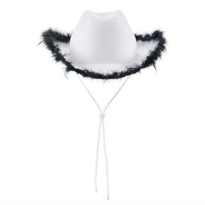 Women Cowgirl Hat with Feathers, Cowgirl Additions, Cowboy Hat with Feathers Adjustable Draw String for Party
