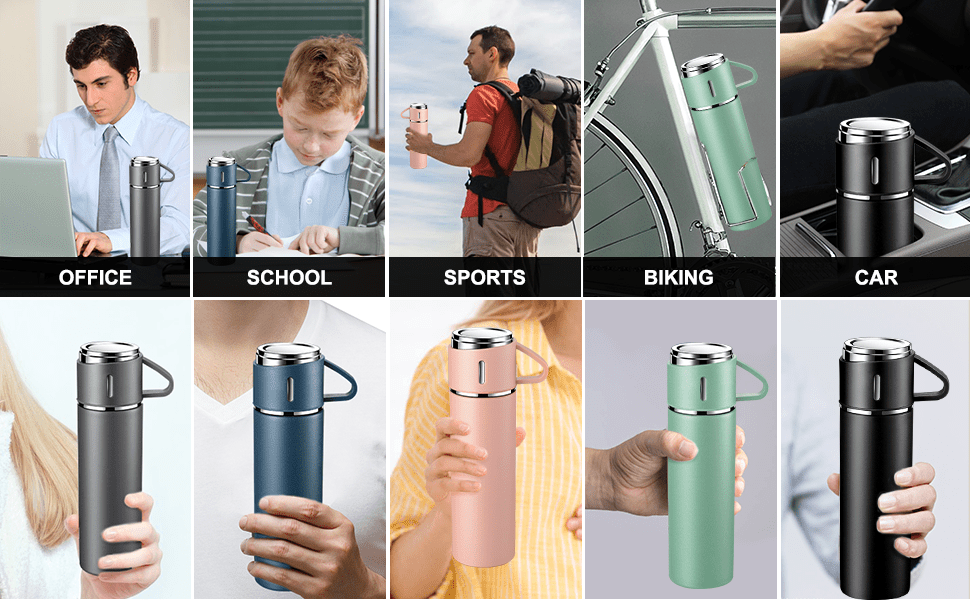 Vacuum Insulated Bottle & Cup - Stainless Steel Flask with Cup, Double-Wall Suitable for Coffee, Tea, Hot/ Drinks, for Travel, for Office, for Picnic, 304 Stainless Steel