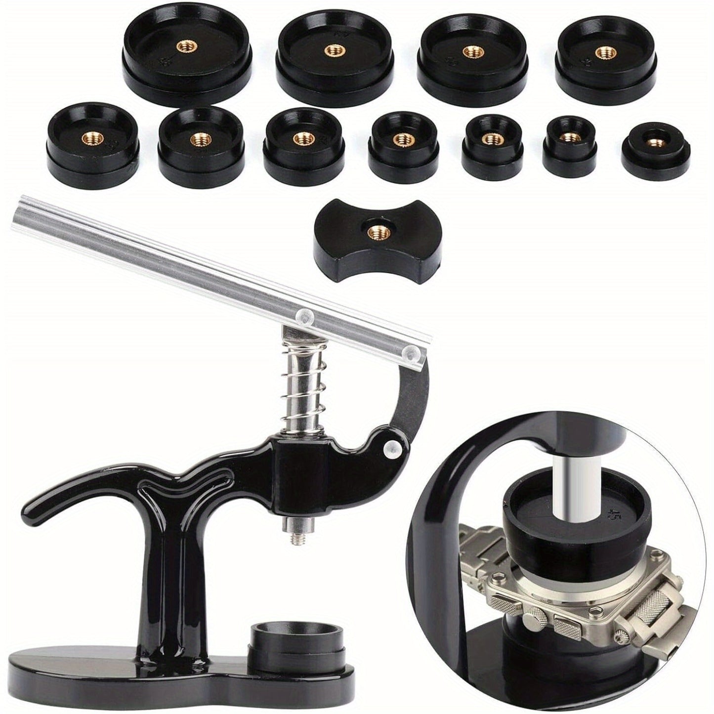 13pcs Watch Press Set Vanadium Steel Watch Battery Replacement Kit Watchmaker Watch Repair Tool Kit Watch Back Case Closer with 12 Press Plates