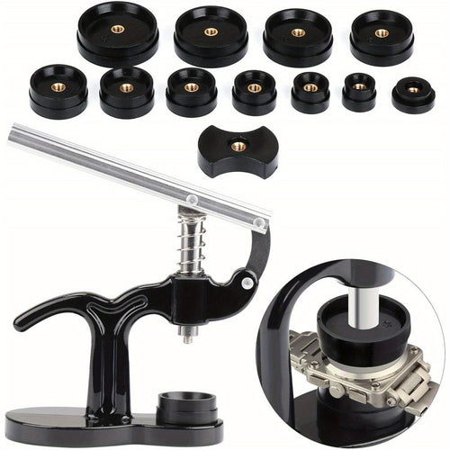 13pcs Watch Press Set Vanadium Steel Watch Battery Replacement Kit Watchmaker Watch Repair Tool Kit Watch Back Case Closer with 12 Press Plates