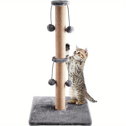 Tall Cat Scratching Post 74cm with Toy Balls – Natural Sisal Scratch Pole, Plush Base, Stable Heavy Base, Indoor Cat Scratcher for Kittens & Adults, Easy Assembly, Grey