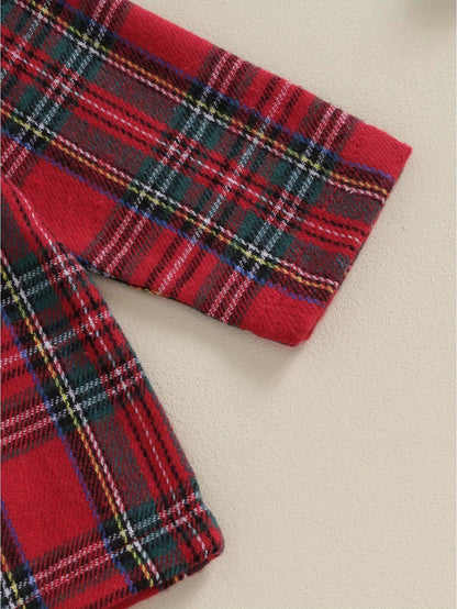 Kids Christmas Set - Red & Plaid Button-Up Long Sleeve Shirt & Elastic Pants, Cozy Winter Outfit with Snap Closure, Soft Fabric for Holiday Parties, for Outdoor