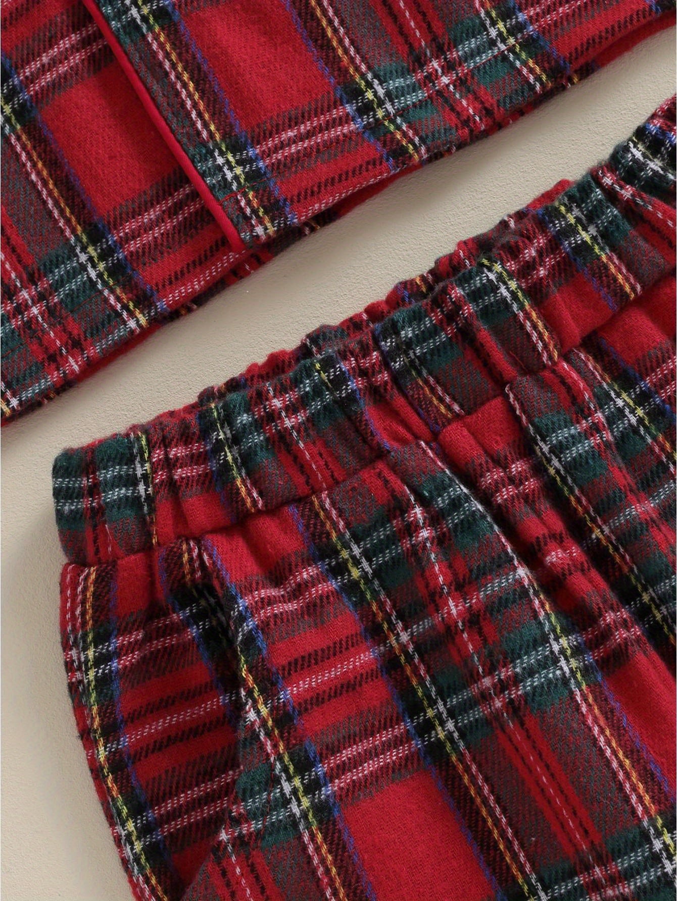Kids Christmas Set - Red & Plaid Button-Up Long Sleeve Shirt & Elastic Pants, Cozy Winter Outfit with Snap Closure, Soft Fabric for Holiday Parties, for Outdoor