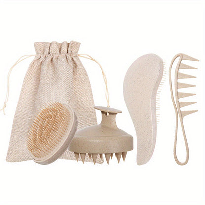 [Wedding Gift Give]Wheat Straw Hair Comb Set 5pcs -TT Massage Head Smooth Hair Comb, Soft Comb Teeth Smooth Hair Egg Comb, Wide Tooth Oil Hair Comb, Scalp Massage Shampoo Brush + Gift Bag Mother'S Day Gift for Girlfriend, Wife, Suitable for Men
