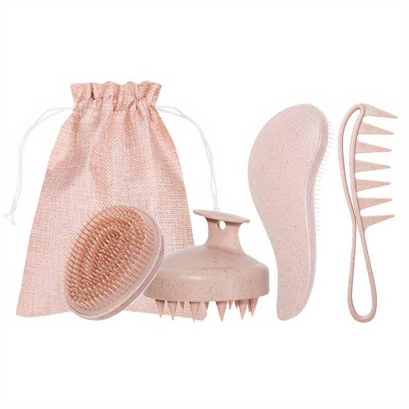 [Wedding Gift Give]Wheat Straw Hair Comb Set 5pcs -TT Massage Head Smooth Hair Comb, Soft Comb Teeth Smooth Hair Egg Comb, Wide Tooth Oil Hair Comb, Scalp Massage Shampoo Brush + Gift Bag Mother'S Day Gift for Girlfriend, Wife, Suitable for Men