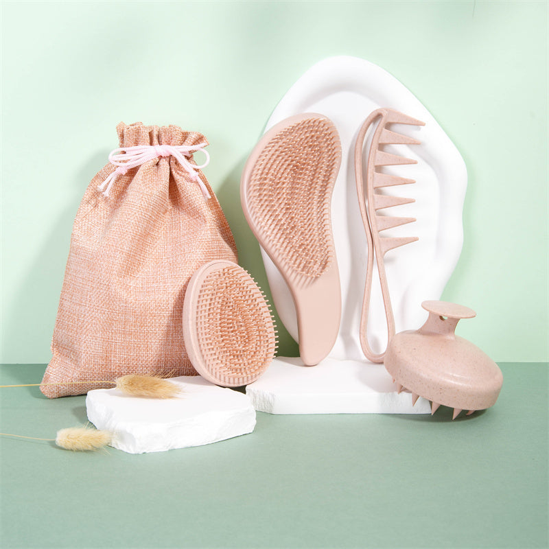 [Wedding Gift Give]Wheat Straw Hair Comb Set 5pcs -TT Massage Head Smooth Hair Comb, Soft Comb Teeth Smooth Hair Egg Comb, Wide Tooth Oil Hair Comb, Scalp Massage Shampoo Brush + Gift Bag Mother'S Day Gift for Girlfriend, Wife, Suitable for Men