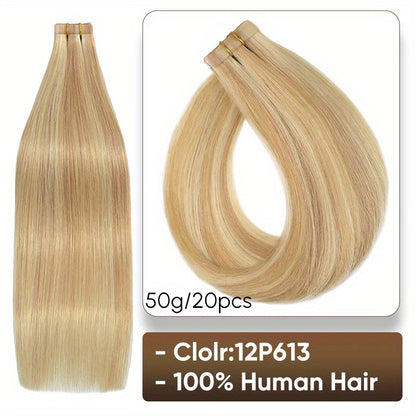 Film Hair 16-26, 250% 50g/20pcs Brazilian Tape-In Human Hair Extensions. Flawless Craftsmanship, Effortless to Wash, Maintains Shape and Texture. Perfect for Various Individuals and Occasions: Halloween, Thanksgiving, Christmas, Valentine's Day Gifts