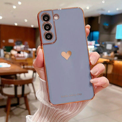 Luxury Plating Case For Samsung Galaxy S24 S22 S23 Ultra S21 S23 FE A52 A53 A55 A54 A35 A15 Love Heart Side Pattern Phone Cover