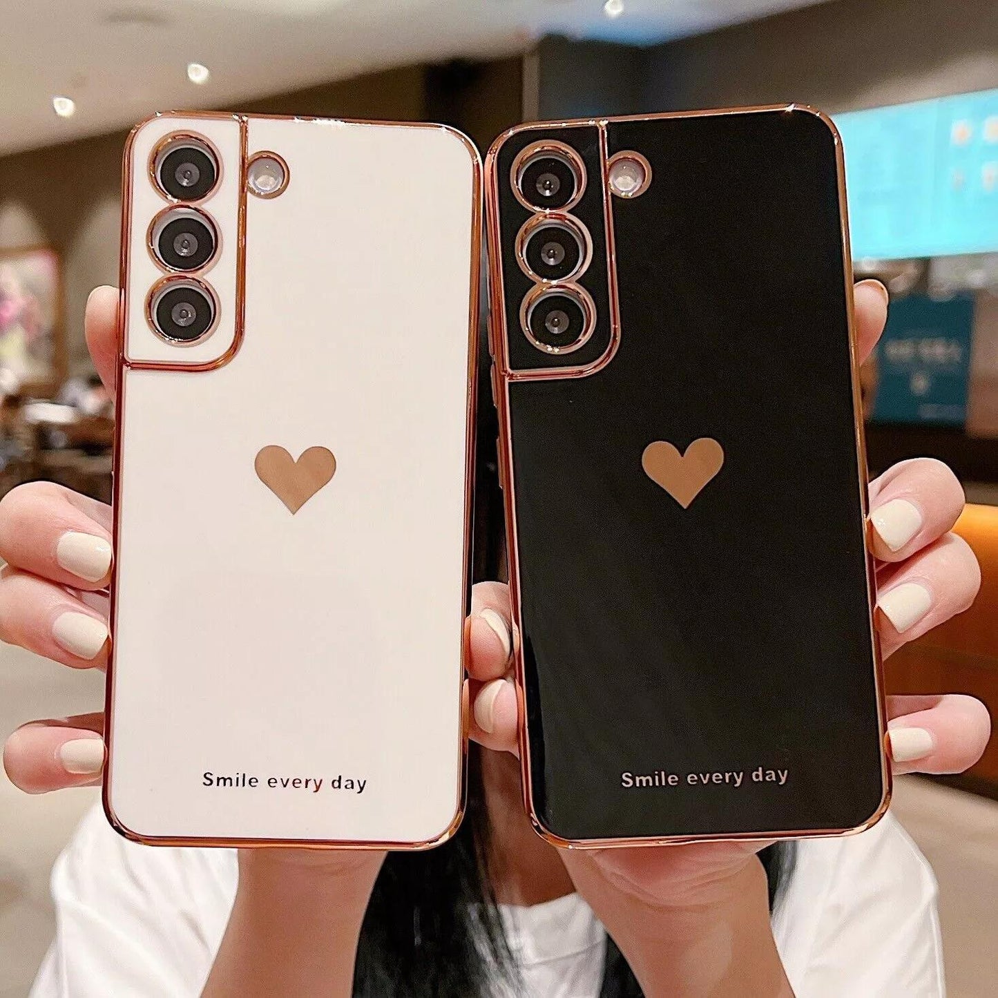 Luxury Plating Case For Samsung Galaxy S24 S22 S23 Ultra S21 S23 FE A52 A53 A55 A54 A35 A15 Love Heart Side Pattern Phone Cover
