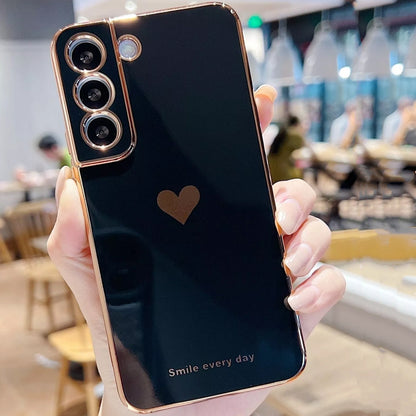 Luxury Plating Case For Samsung Galaxy S24 S22 S23 Ultra S21 S23 FE A52 A53 A55 A54 A35 A15 Love Heart Side Pattern Phone Cover