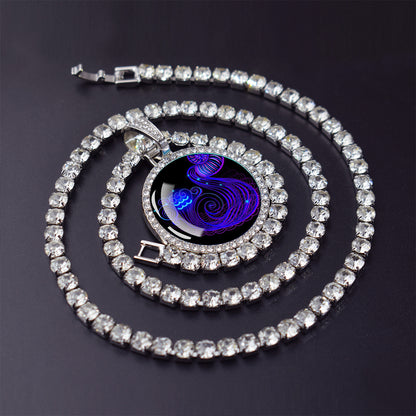 1pc 12 Constellations Zodiac Signs Necklaces Aries Scorpio Leo Virgo Pisces Capricorn Glass Dome Rhinestones Pendant Chains Necklace for Men and Women Astrology Fashion Jewelry Birthday Gift
