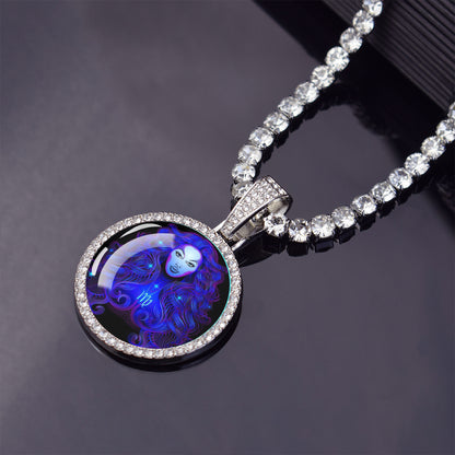 1pc 12 Constellations Zodiac Signs Necklaces Aries Scorpio Leo Virgo Pisces Capricorn Glass Dome Rhinestones Pendant Chains Necklace for Men and Women Astrology Fashion Jewelry Birthday Gift