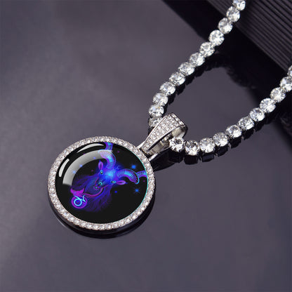 1pc 12 Constellations Zodiac Signs Necklaces Aries Scorpio Leo Virgo Pisces Capricorn Glass Dome Rhinestones Pendant Chains Necklace for Men and Women Astrology Fashion Jewelry Birthday Gift