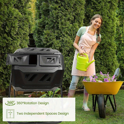 Tumbling Compost Bin 160L, Dual Chamber Rotating Composter, Compost Tumbler Tumbling Composter, Create Fertile Soil, Aerating Compost Tumbler Bin, Black