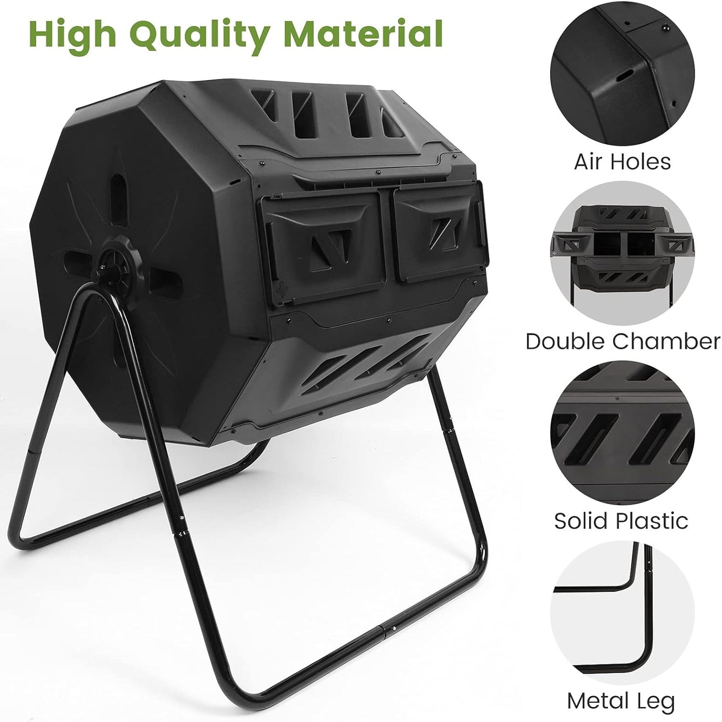 Tumbling Compost Bin 160L, Dual Chamber Rotating Composter, Compost Tumbler Tumbling Composter, Create Fertile Soil, Aerating Compost Tumbler Bin, Black