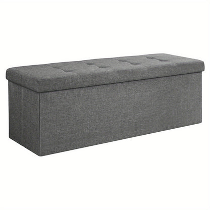 SONGMICS Storage Ottoman, Padded Foldable Bench, Chest with Lid, 80L Capacity, Holds up to 300kg, for Bedroom, Hallway, Living Room, Light Grey LSF84GYX