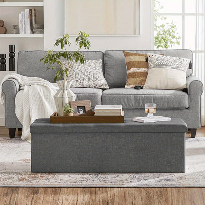 SONGMICS Storage Ottoman, Padded Foldable Bench, Chest with Lid, 80L Capacity, Holds up to 300kg, for Bedroom, Hallway, Living Room, Light Grey LSF84GYX