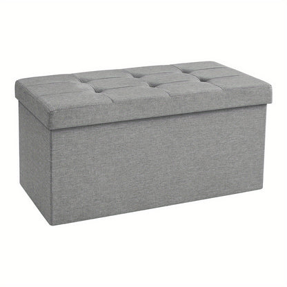 Large-Capacity Foldable Storage Stool with Hinged-Lid - Heavy-Duty Foldable Footrest, Cushioned &, Space-Saving for Living Room, Bedroom, Hallway (Grey) | Multi-Use Table, Shoe, Step Stool
