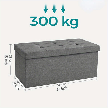 Large-Capacity Foldable Storage Stool with Hinged-Lid - Heavy-Duty Foldable Footrest, Cushioned &, Space-Saving for Living Room, Bedroom, Hallway (Grey) | Multi-Use Table, Shoe, Step Stool