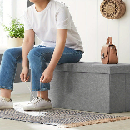 Large-Capacity Foldable Storage Stool with Hinged-Lid - Heavy-Duty Foldable Footrest, Cushioned &, Space-Saving for Living Room, Bedroom, Hallway (Grey) | Multi-Use Table, Shoe, Step Stool
