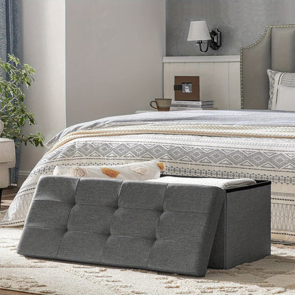 Large-Capacity Foldable Storage Stool with Hinged-Lid - Heavy-Duty Foldable Footrest, Cushioned &, Space-Saving for Living Room, Bedroom, Hallway (Grey) | Multi-Use Table, Shoe, Step Stool