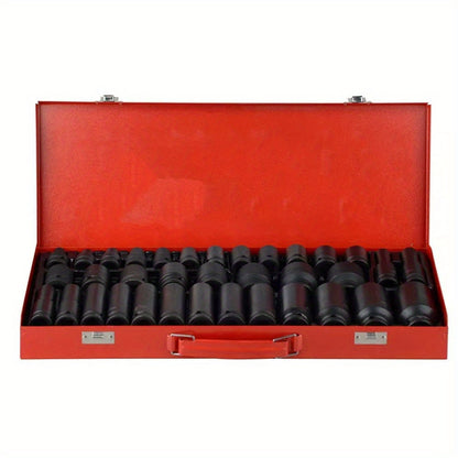 35pcs 1/ 2" Sq Metric Drive Deep Impact Socket Tool Set Garage Kit 8-32mm + Case