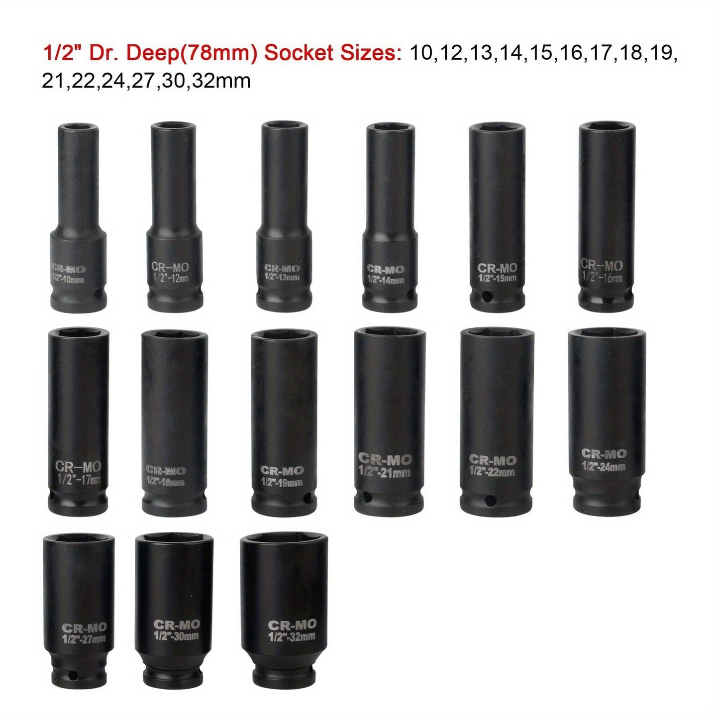 35pcs 1/ 2" Sq Metric Drive Deep Impact Socket Tool Set Garage Kit 8-32mm + Case