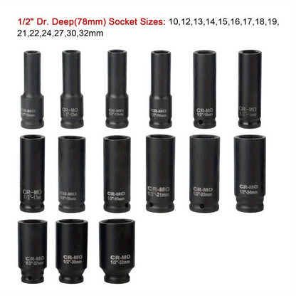 35pcs 1/ 2" Sq Metric Drive Deep Impact Socket Tool Set Garage Kit 8-32mm + Case