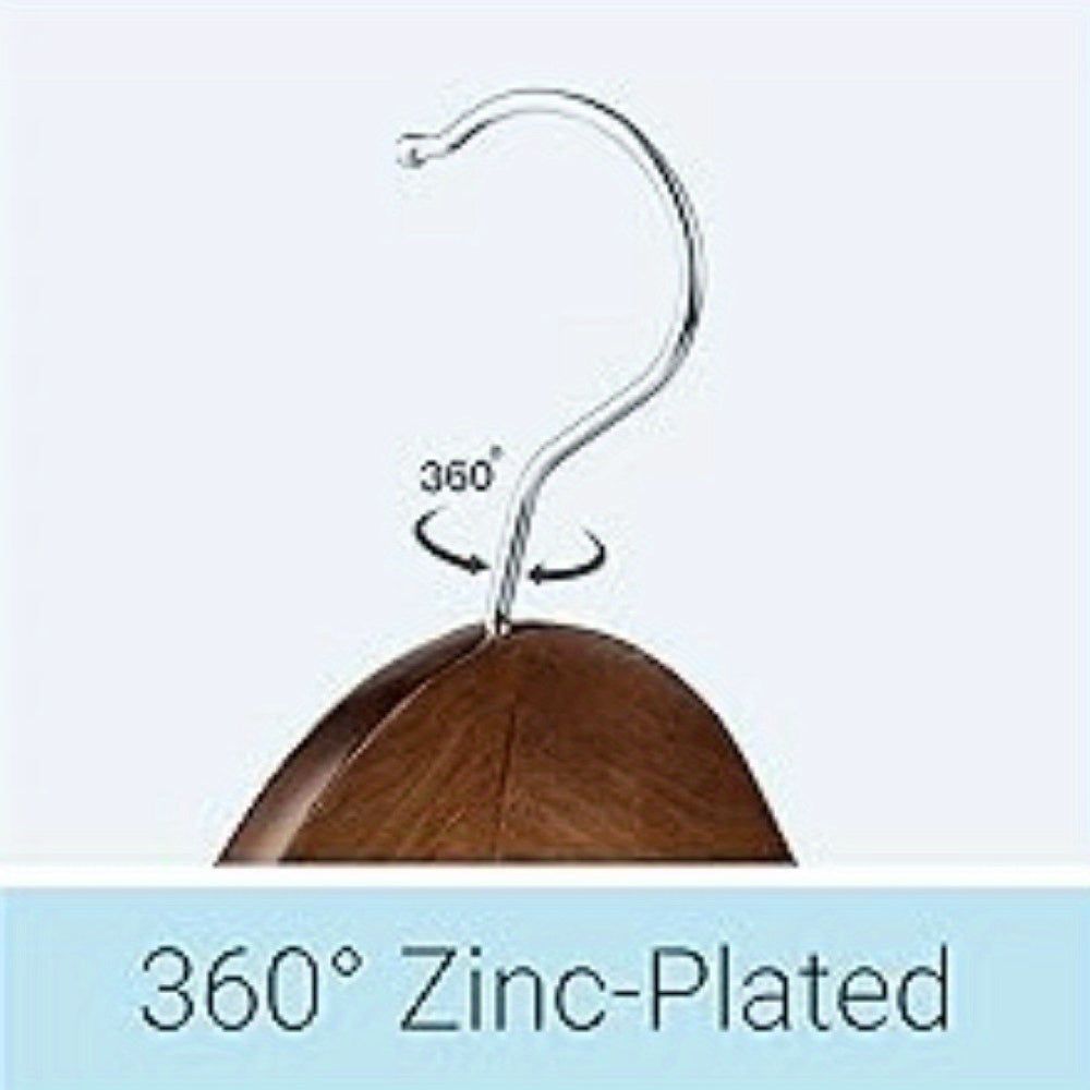 ZOBER High-Grade Wide Shoulder Wooden Hangers 6 Pack for Closet, Non Slip Pants Bar, Holds Upto 9.07KG, 360° Swivel Hook