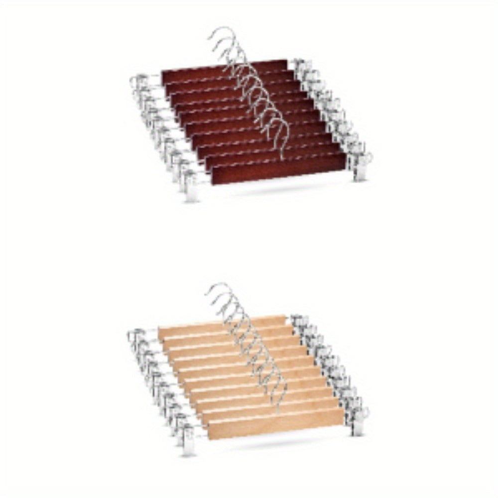 ZOBER High-Grade Wide Shoulder Wooden Hangers 6 Pack for Closet, Non Slip Pants Bar, Holds Upto 9.07KG, 360° Swivel Hook