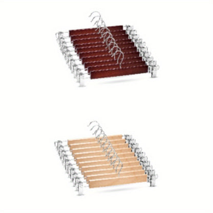 ZOBER High-Grade Wide Shoulder Wooden Hangers 6 Pack for Closet, Non Slip Pants Bar, Holds Upto 9.07KG, 360° Swivel Hook
