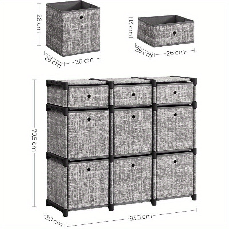 9-Cube Drawer Organiser | Canvas Storage Unit with 9 Storage Boxes, Closet Organiser, Bookcase, 83.5 x 30 x 79.5 cm, for Bedroom, Living Room, Assembled, ≥3.2 Cubic Feet Capacity, Storage Drawer Units