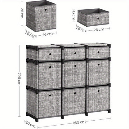 9-Cube Drawer Organiser | Canvas Storage Unit with 9 Storage Boxes, Closet Organiser, Bookcase, 83.5 x 30 x 79.5 cm, for Bedroom, Living Room, Assembled, ≥3.2 Cubic Feet Capacity, Storage Drawer Units