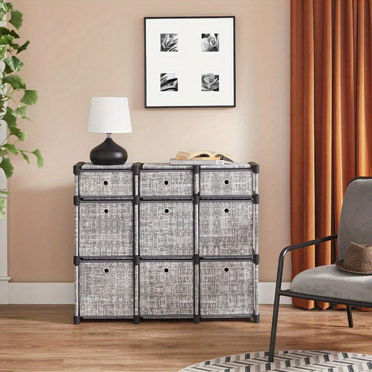 9-Cube Drawer Organiser | Canvas Storage Unit with 9 Storage Boxes, Closet Organiser, Bookcase, 83.5 x 30 x 79.5 cm, for Bedroom, Living Room, Assembled, ≥3.2 Cubic Feet Capacity, Storage Drawer Units